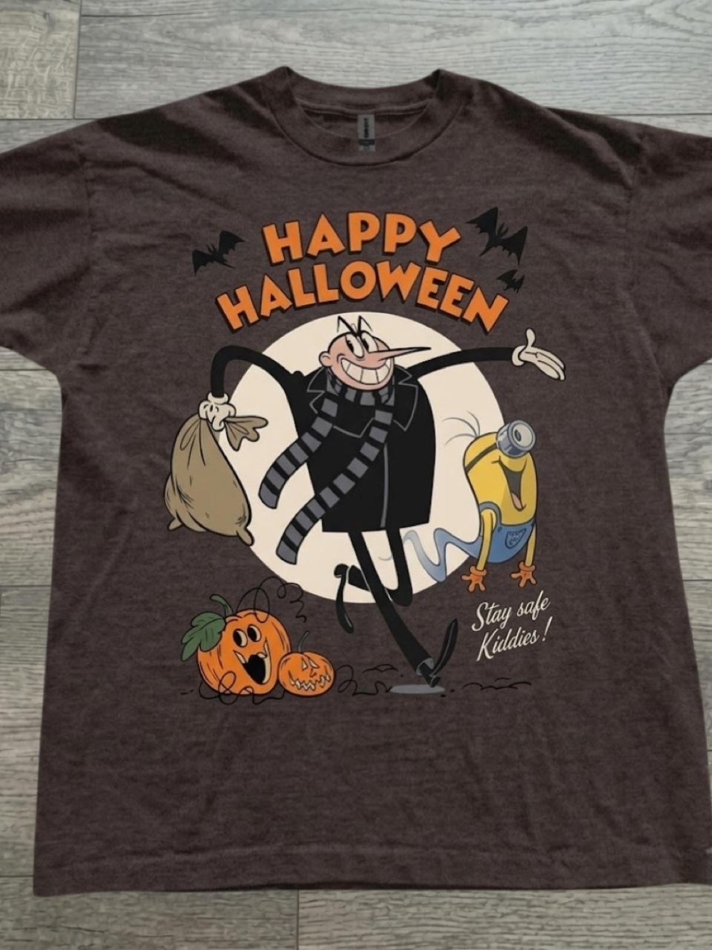 Gildan Brown Happy Halloween Graphic Tee with Orange Accents